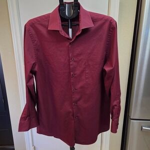 Van Heusen Mens Burgundy Flex Collar Dress Shirt Reg Fit Wrinkle Free 16 32/33
